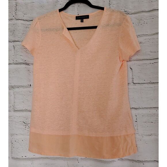 Sanctuary Peach 100% Linen Blend Short-Sleeve V-Neck Top Shirt Women's size XS - Picture 1 of 8